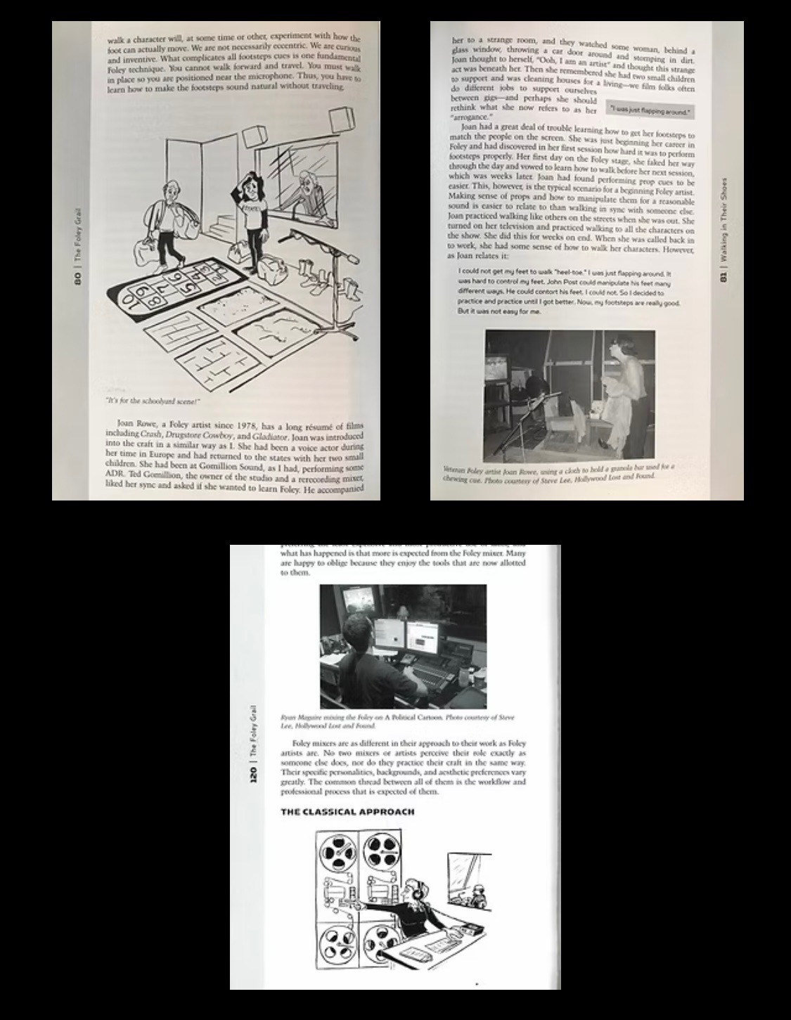 Pages from The Foley Grail showing Ryan Maguire mixing the Foley on A Political Cartoon
