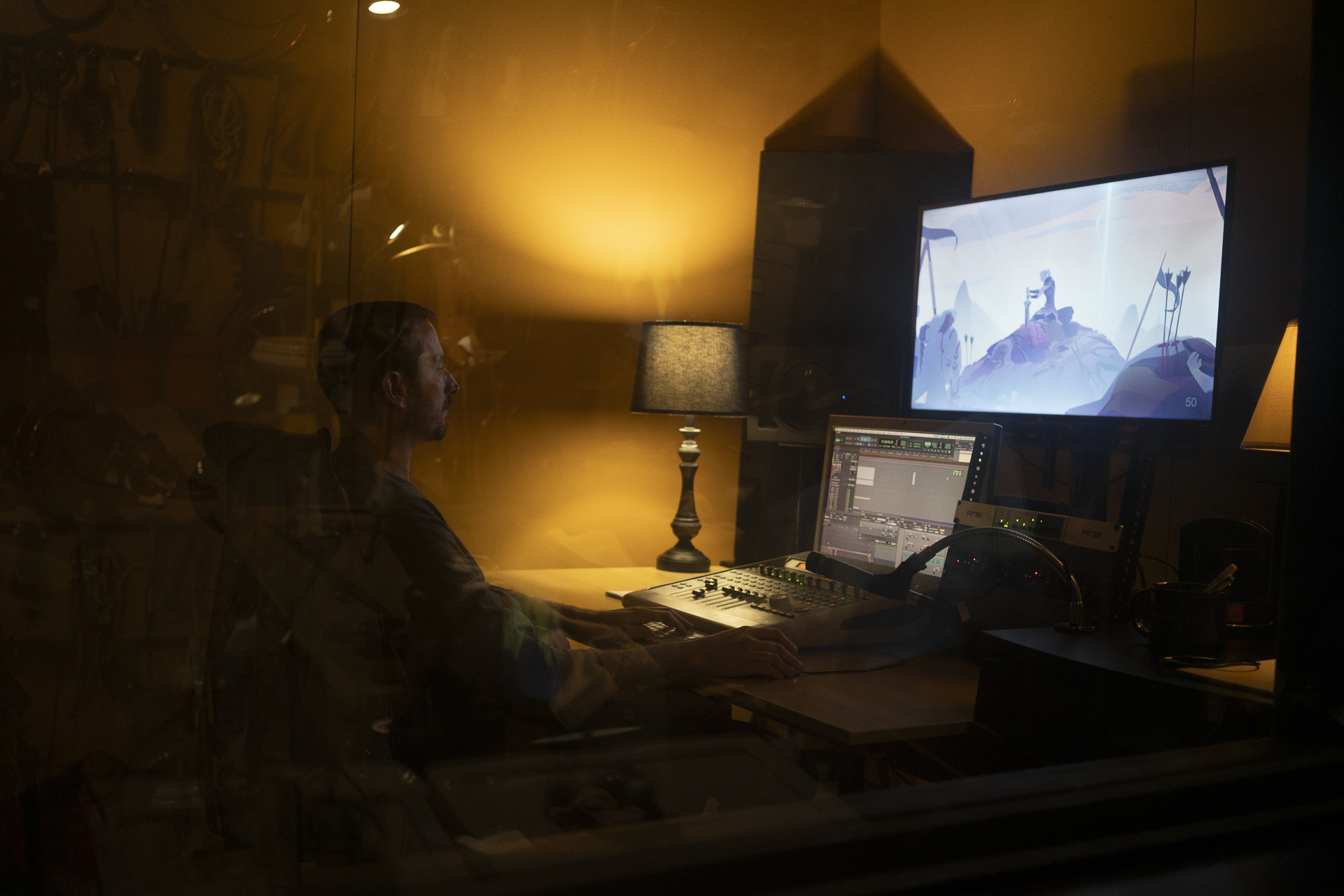 Mix position and picture monitor at The Foley Job