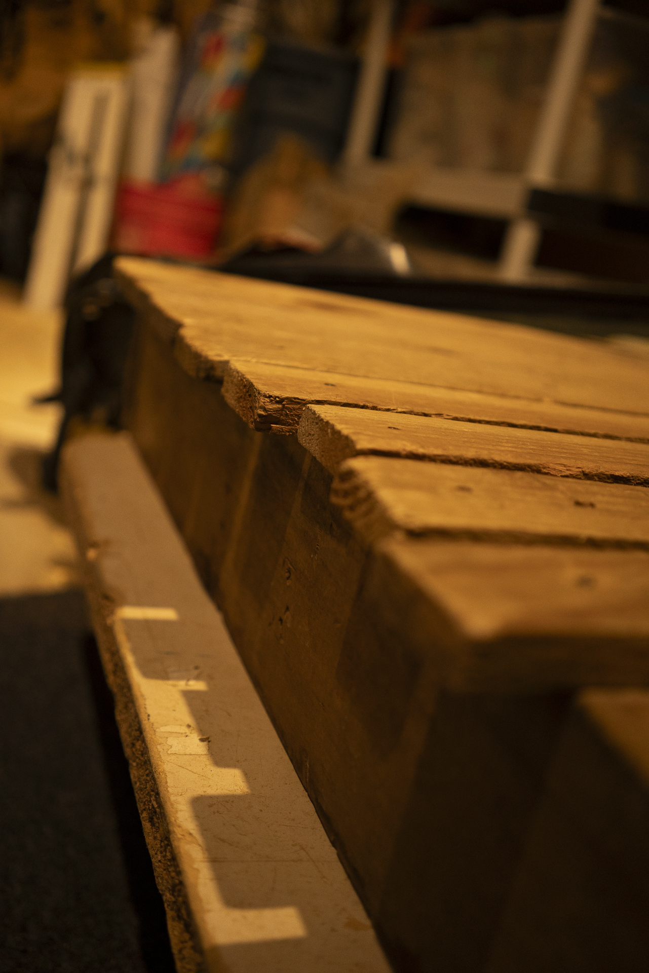 Wooden pallet surface ready for footsteps in the Foley pit